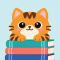 Icône de l’app Tibby : un chat tigré roux sur une pile de livres